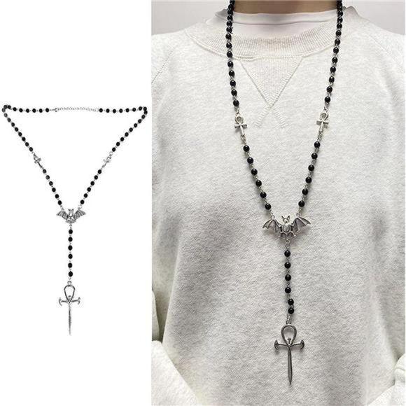 Necklace for Women Men Trad Gothic Rosary Vampire Emo Alt Grunge - Picture 6 of 7